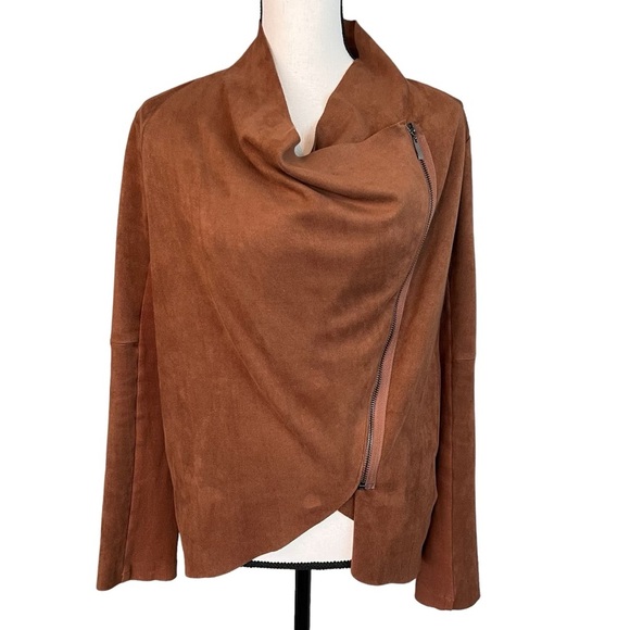 Altar’d State Tan Brown Vegan Faux Leather Suede Fall Zip Jacket Long Sleeve - Picture 2 of 10